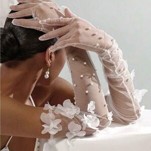 Elegant Sheer White Gloves with Floral Accents